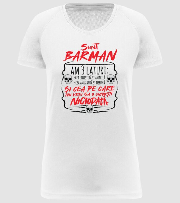 sunt barman am 3 laturi model alb pe tricou