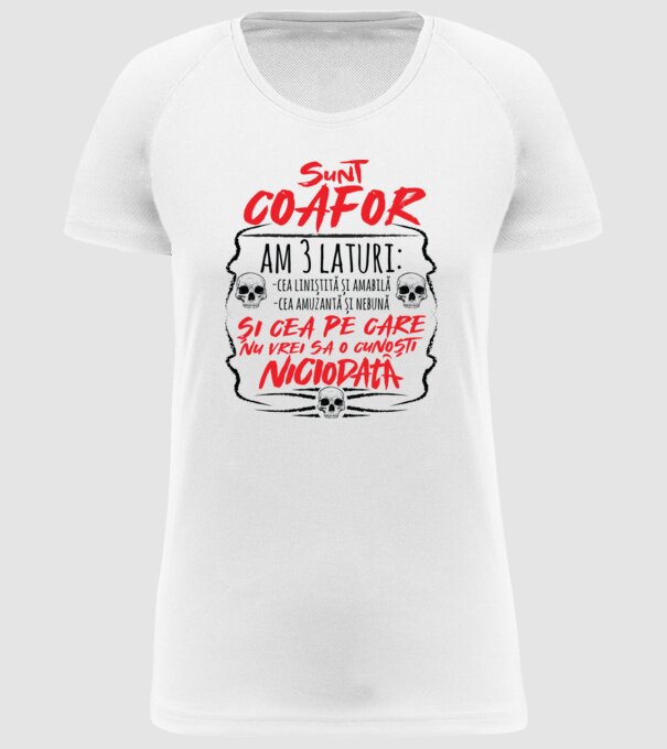 sunt coafor am 3 laturi model alb pe tricou