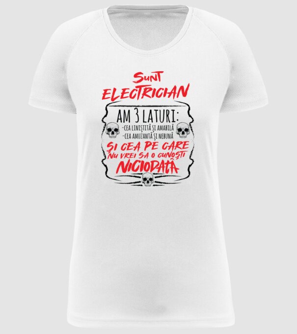 sunt electrician am 3 laturi model alb pe tricou