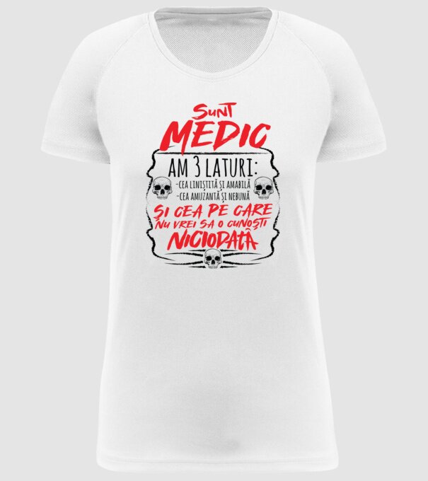 sunt medic am 3 laturi model alb pe tricou