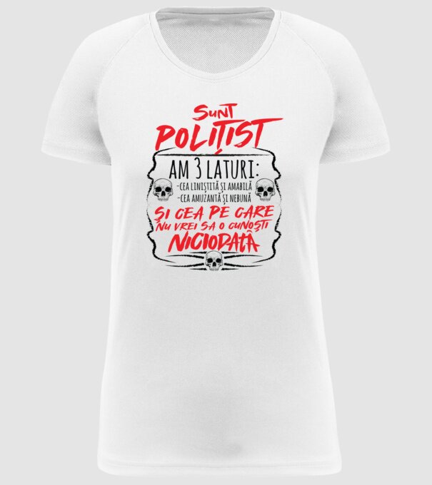 sunt polițist am 3 laturi model alb pe tricou