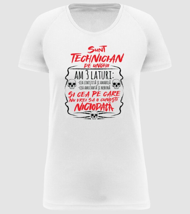 sunt tehnician de unghii am 3 laturi model alb pe tricou