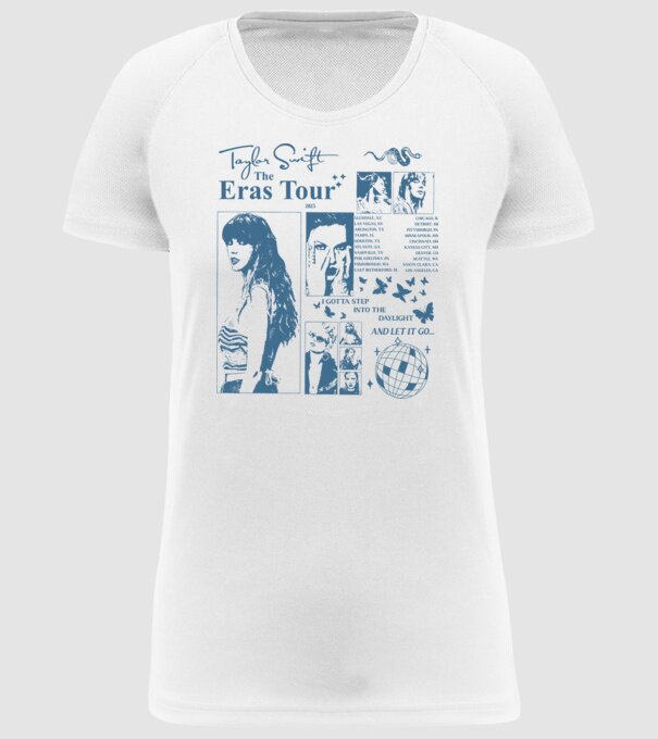 Taylor Swift ERAS print blue model alb pe tricou