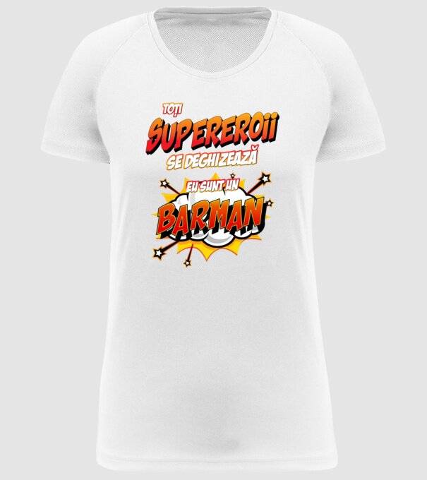 Toți supereroii se deghizează, eu sunt un barman model alb pe tricou