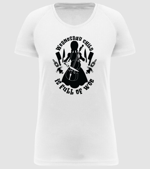 Wednesday child is full of woe model alb pe tricou