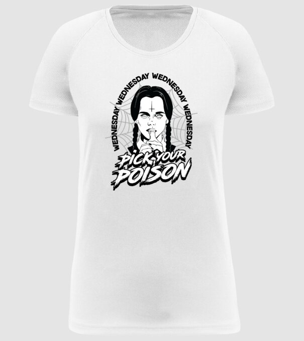 WEDNESDAY Pick your poison model alb pe tricou