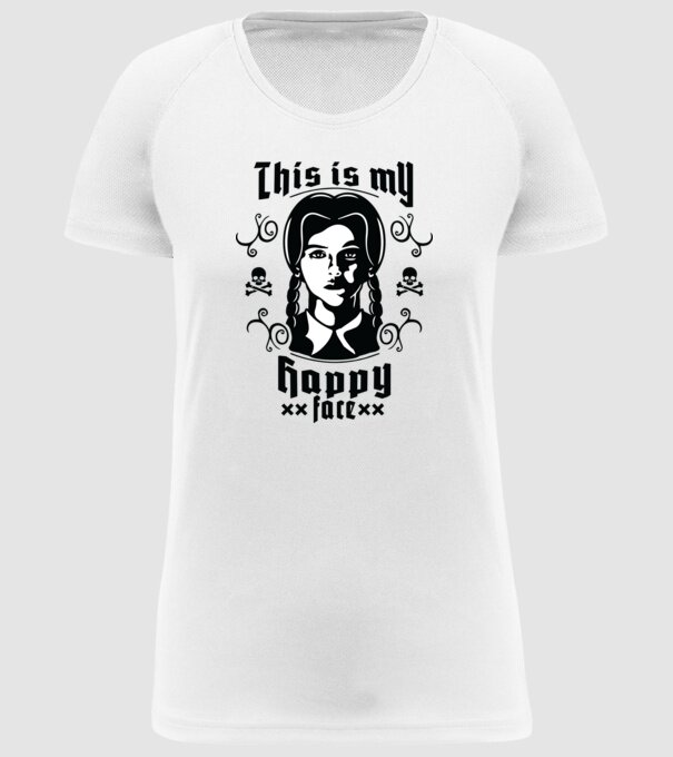 WEDNESDAY This is my happy face model alb pe tricou