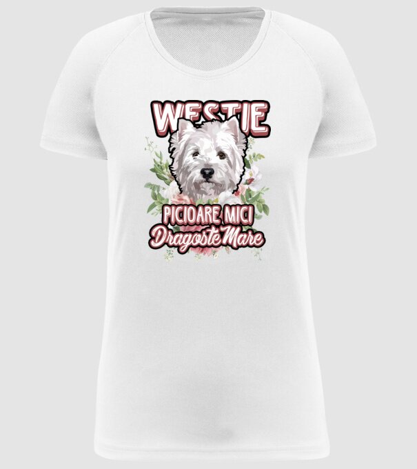 Westie picioare mici dragoste mare model alb pe tricou