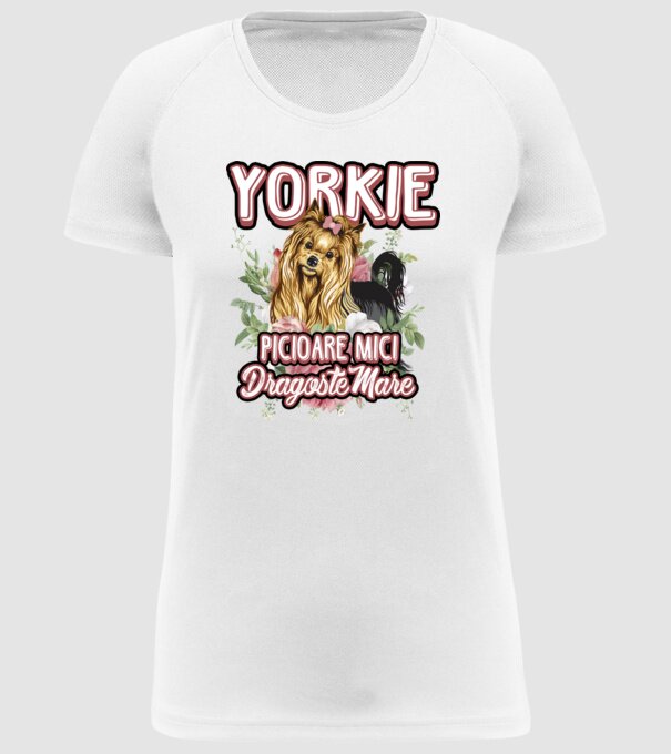 Yorkie - picioare mici dragoste mare model alb pe tricou