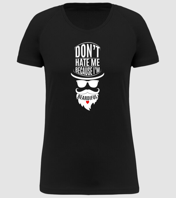 'Don''t hate me because I''m beardiful' model negru pe tricou