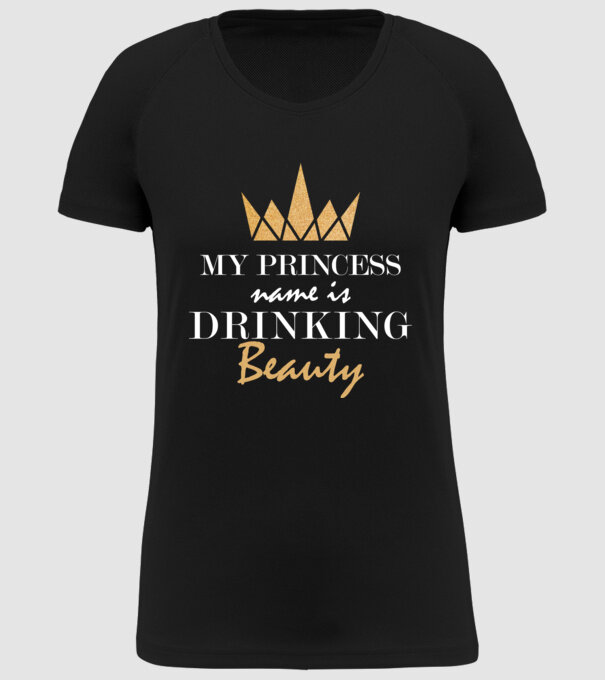 drinking beauty gold model negru pe tricou