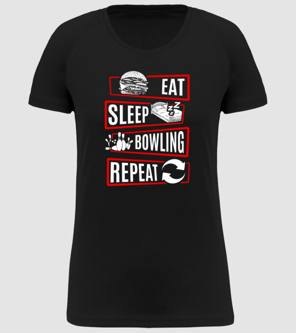 Eat sleep bowling repeat model negru pe tricou