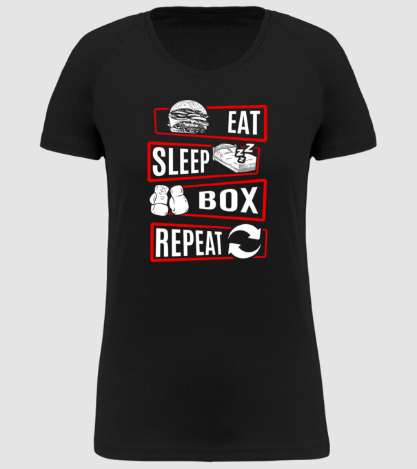 Eat sleep box repeat model negru pe tricou