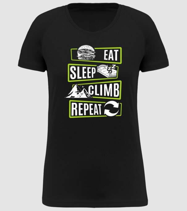 Eat sleep climb repeat model negru pe tricou