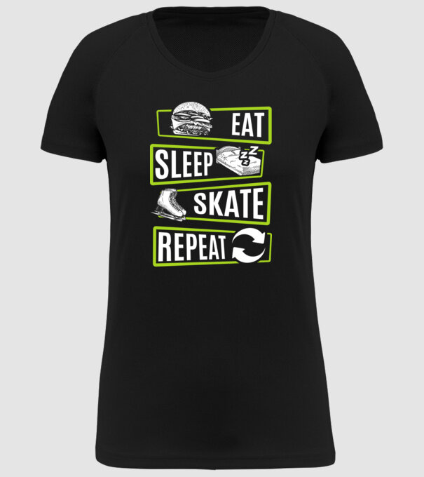 Eat sleep repeat patinaj V2 model negru pe tricou
