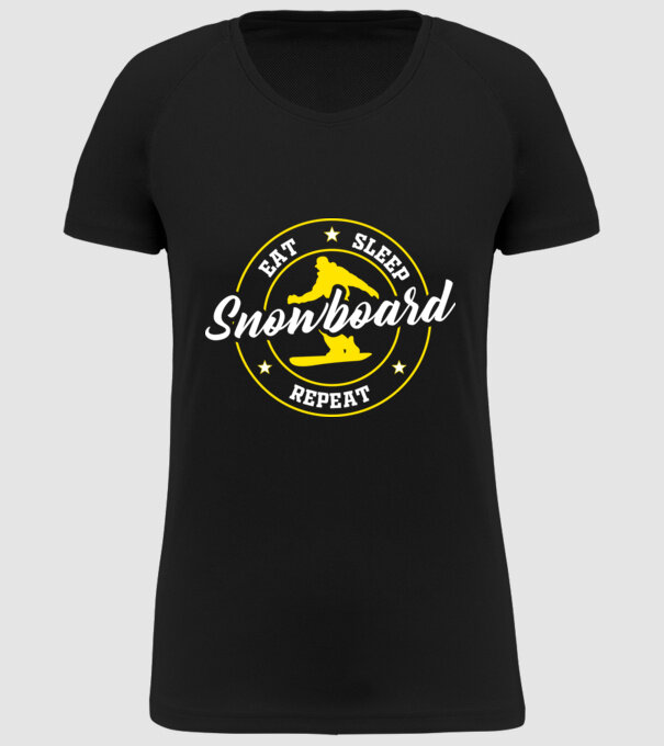 eat sleep snowboard model negru pe tricou