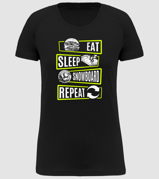 Eat sleep SNOWBOARD repeat V2 model negru pe tricou