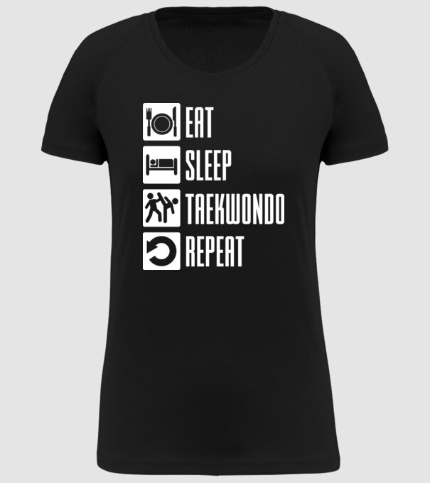 Eat sleep taekwondo model negru pe tricou
