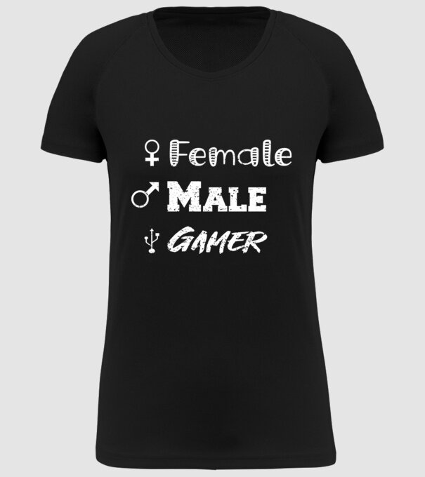 Female Male Gamer model negru pe tricou