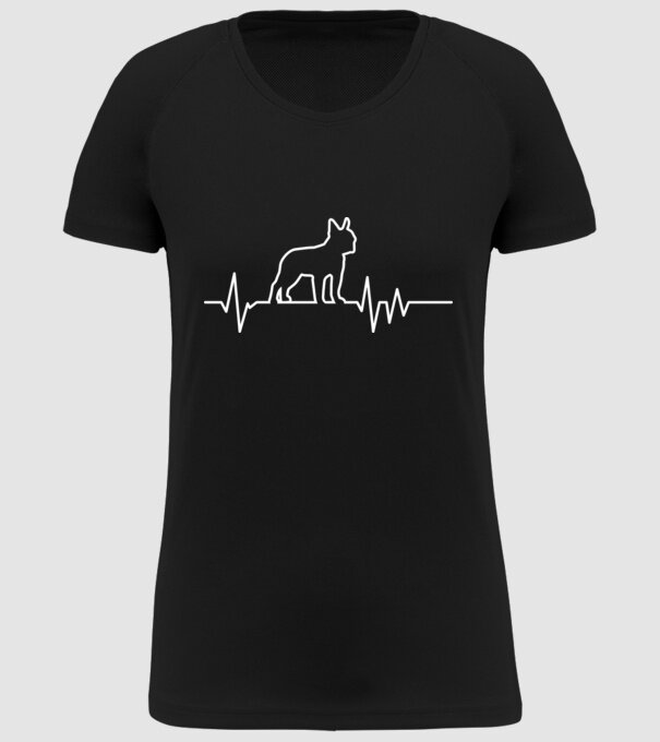 Heartbeat line Boston Terrier model negru pe tricou