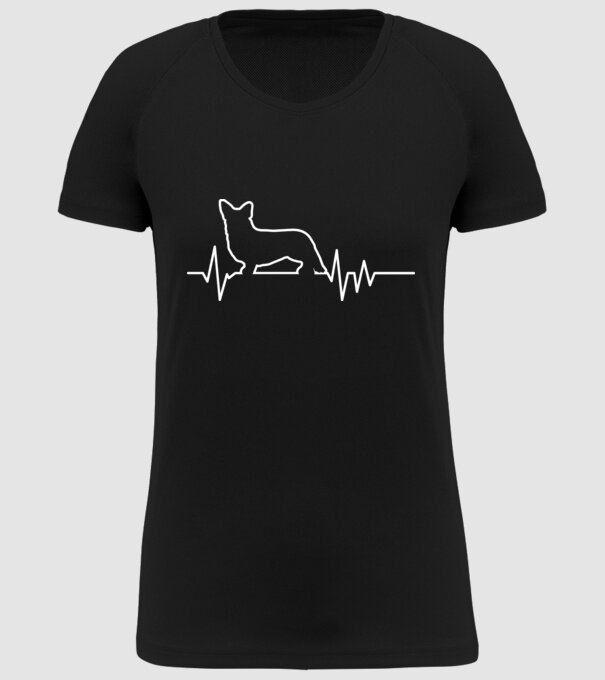 Heartbeat line Corgie model negru pe tricou
