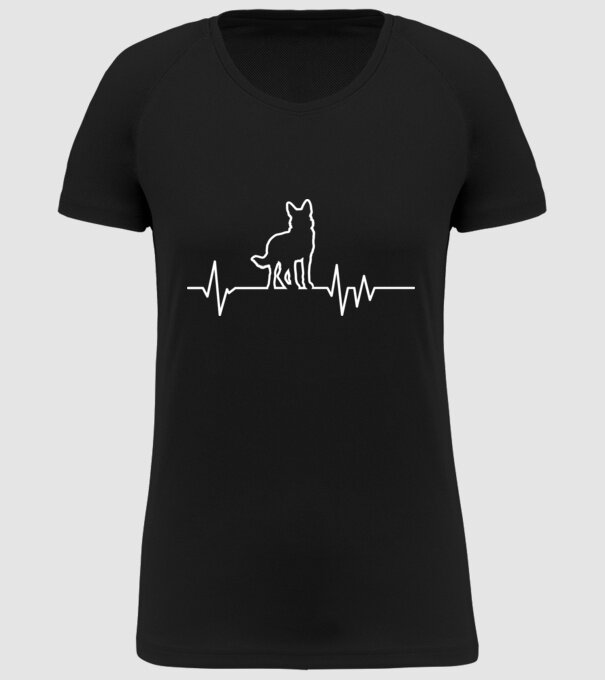 Heartbeat line Ciobănesc german model negru pe tricou