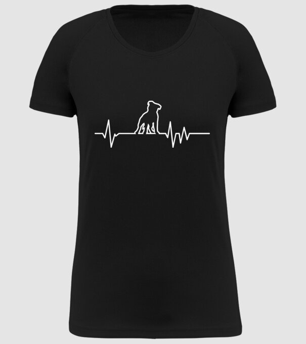 Heartbeat line Staffordshire Terrier model negru pe tricou