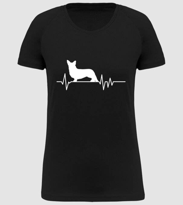 Heartbeat silueta Corgie model negru pe tricou