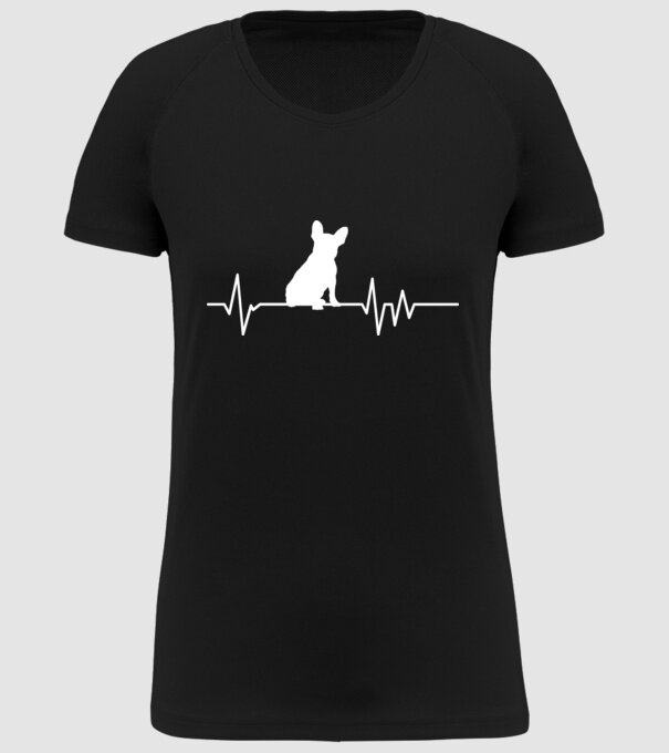 Heartbeat siluetă Bulldog francez model negru pe tricou