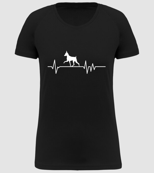 Heartbeat silueta Pinscher model negru pe tricou