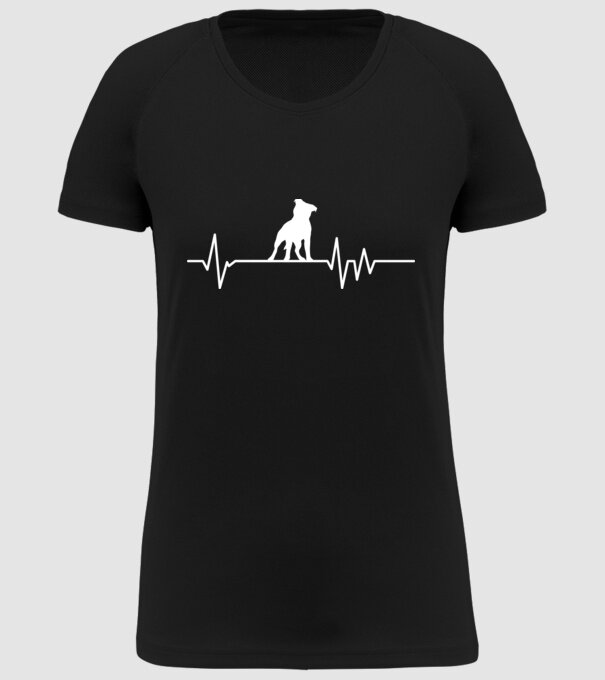 Heartbeat silueta Staffordshire terrier model negru pe tricou