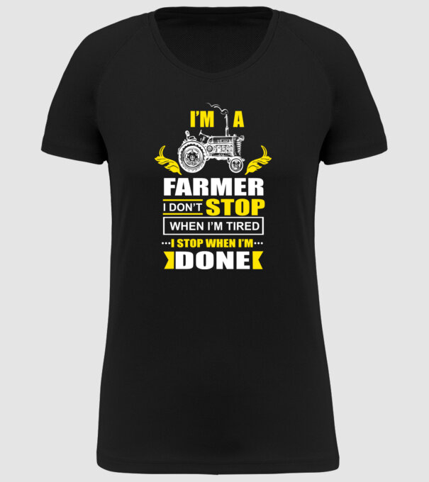 'I''m a farmer, i don''t stop when i''m tired' model negru pe tricou