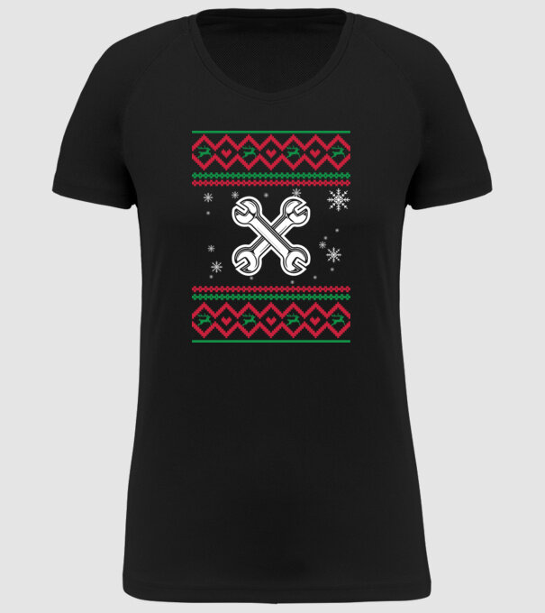 Model tricotat de Crăciun - mecanic auto model negru pe tricou