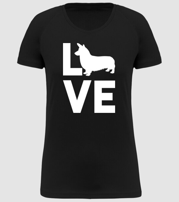LOVE Corgie model negru pe tricou