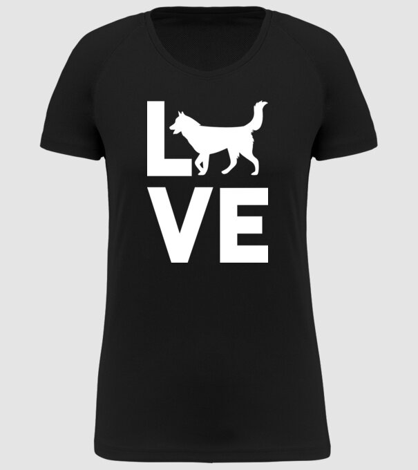 LOVE Husky model negru pe tricou