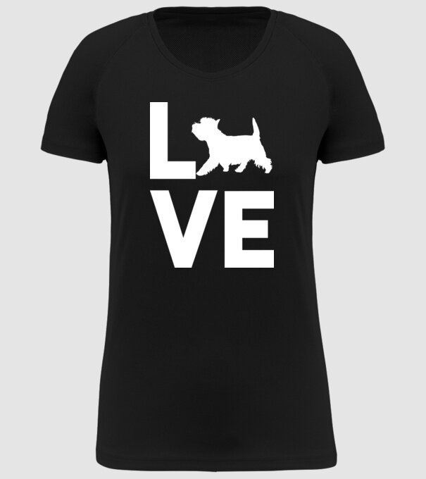 LOVE Westie model negru pe tricou