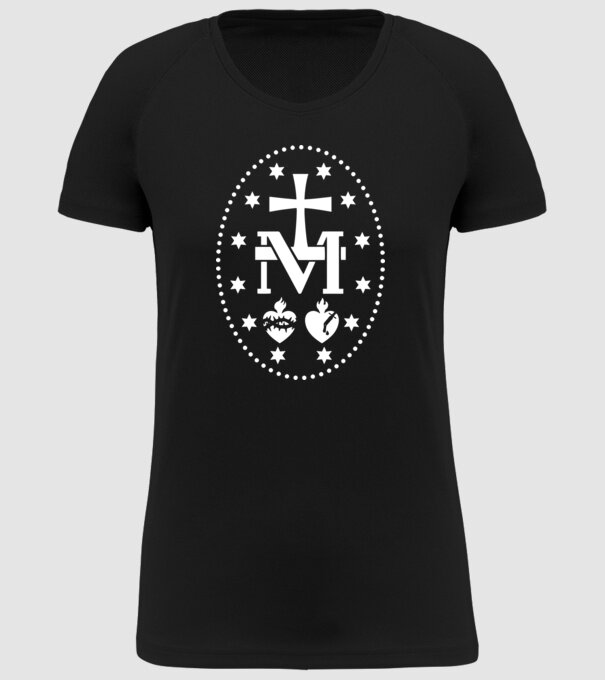 Simboluri medalie Maria model negru pe tricou