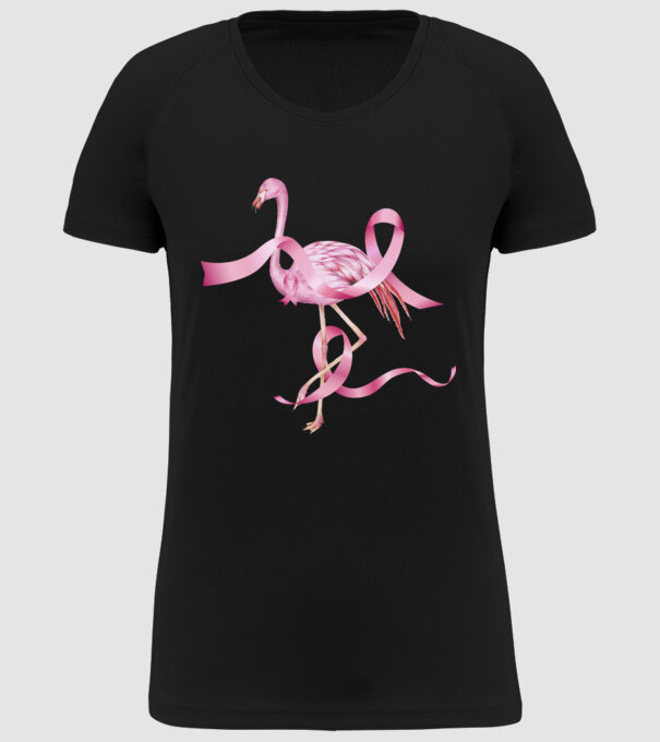 Împotriva Cancerului de sân flamingo model negru pe tricou