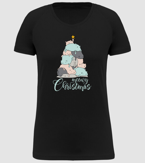 Meowy Christmas model negru pe tricou