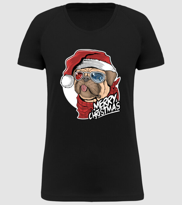 Merry Christmas Mopsz model negru pe tricou