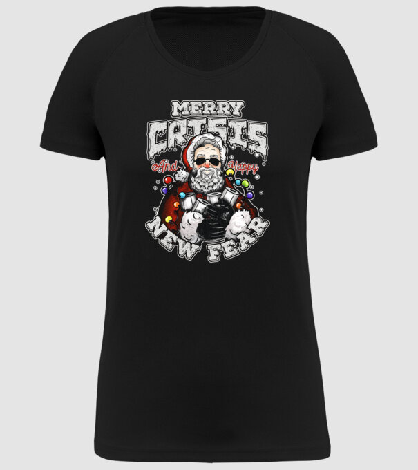 Merry Crisis and Happy New Fear model negru pe tricou