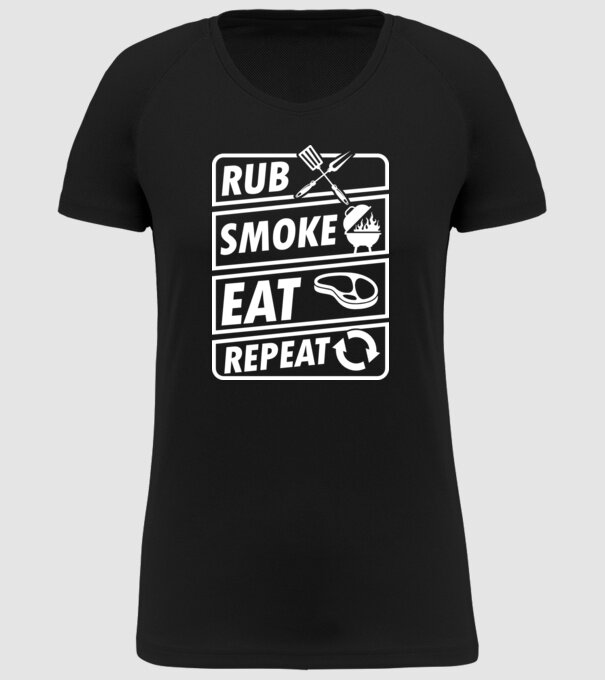 Rub Smoke Eat Repeat model negru pe tricou