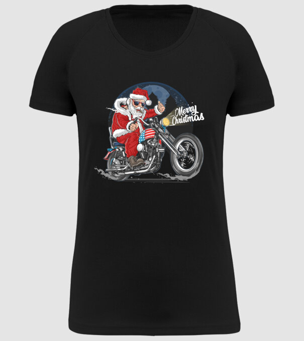 Santa Motocicletă Merry Christmas model negru pe tricou