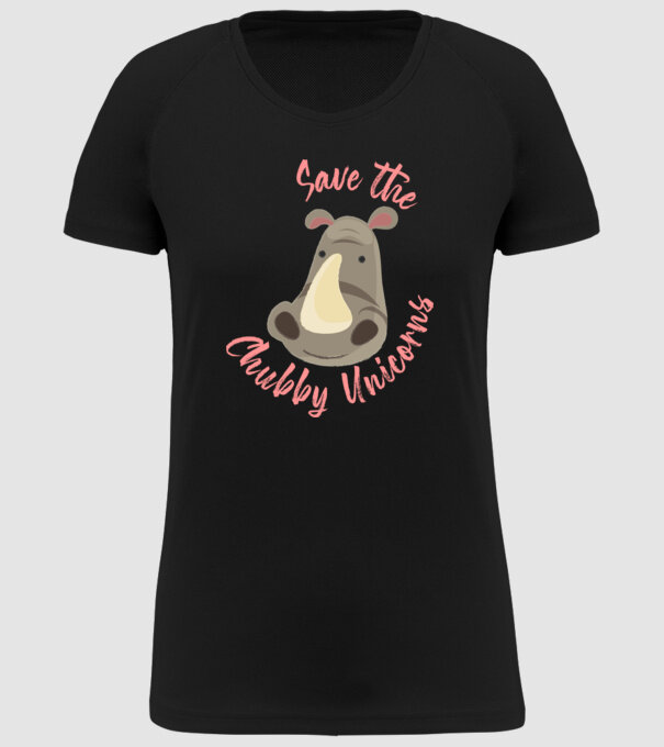Save the chubby unicorns model negru pe tricou