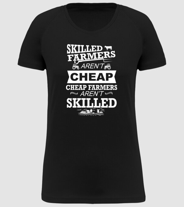 'Skilled farmers aren''t cheap Cu tractor' model negru pe tricou