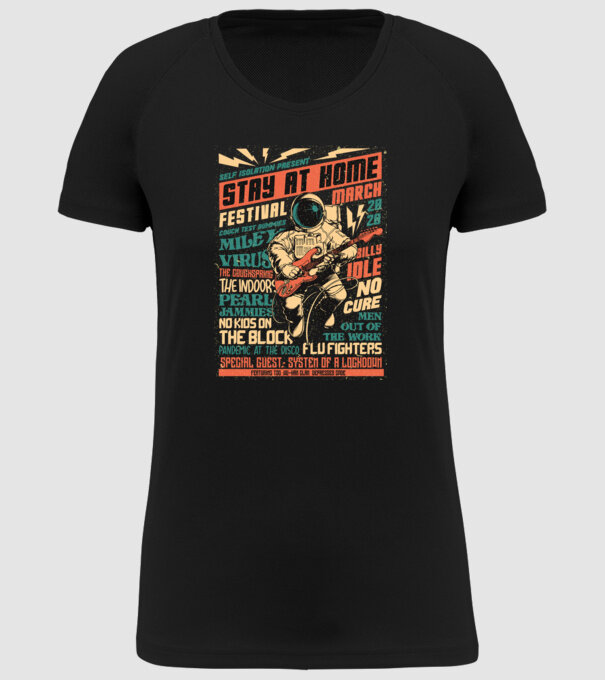 Stay at home festival model negru pe tricou