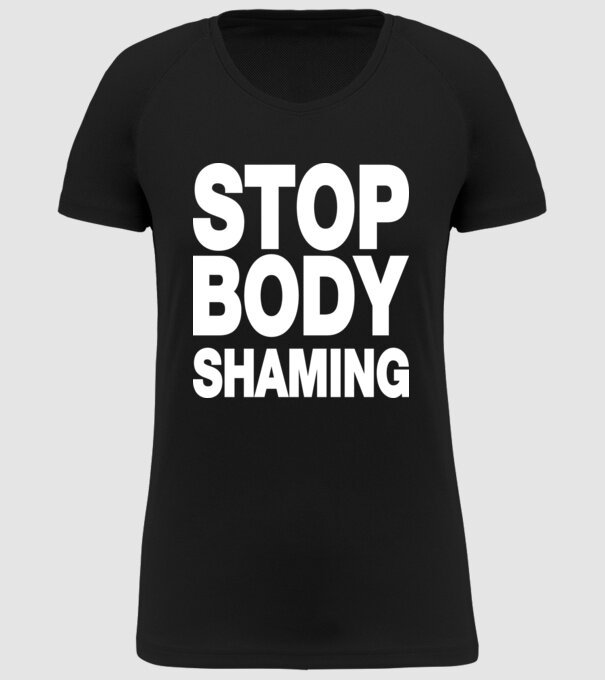 Stop body shaming helvetica model negru pe tricou