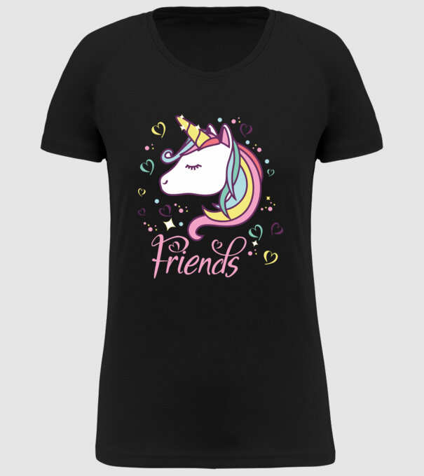 Unicorn Friend model negru pe tricou
