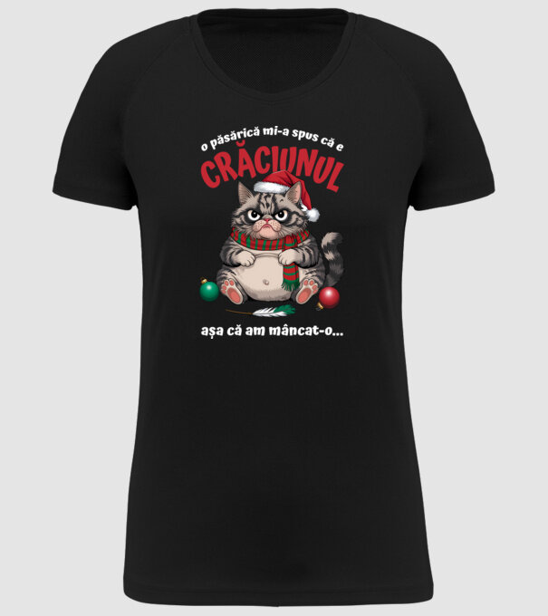 Am mâncat pasărea Crăciun pisică Negru model negru pe tricou