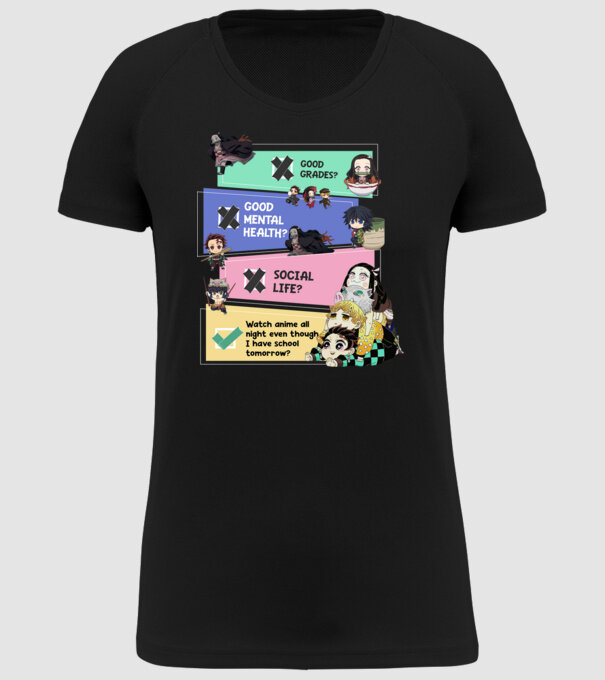 Anime check Demon Slayer model negru pe tricou